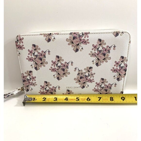 Laura Jones Wristlet Wallet Pink Flowers Zippers Card Slots Clear Window - Picture 5 of 12